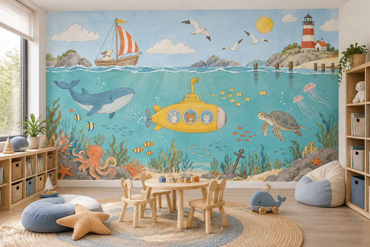 Watercolor Underwater Adventure Wallpaper Nautical Kids Wall Mural