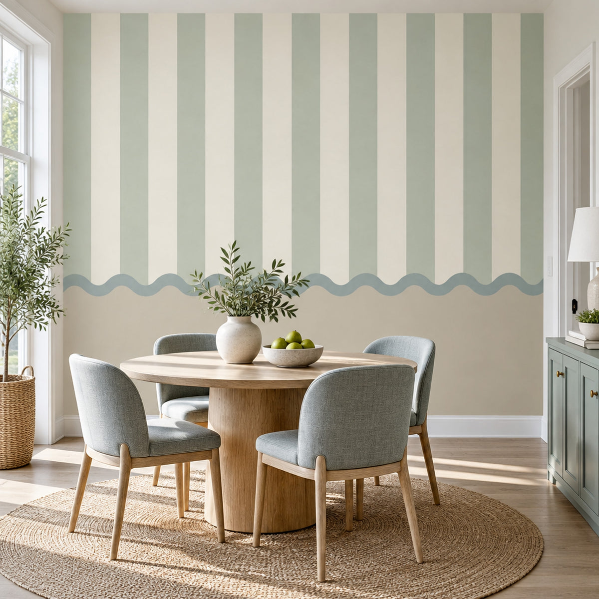 Vertical Stripes Wallpaper Scalloped Border Wall Mural