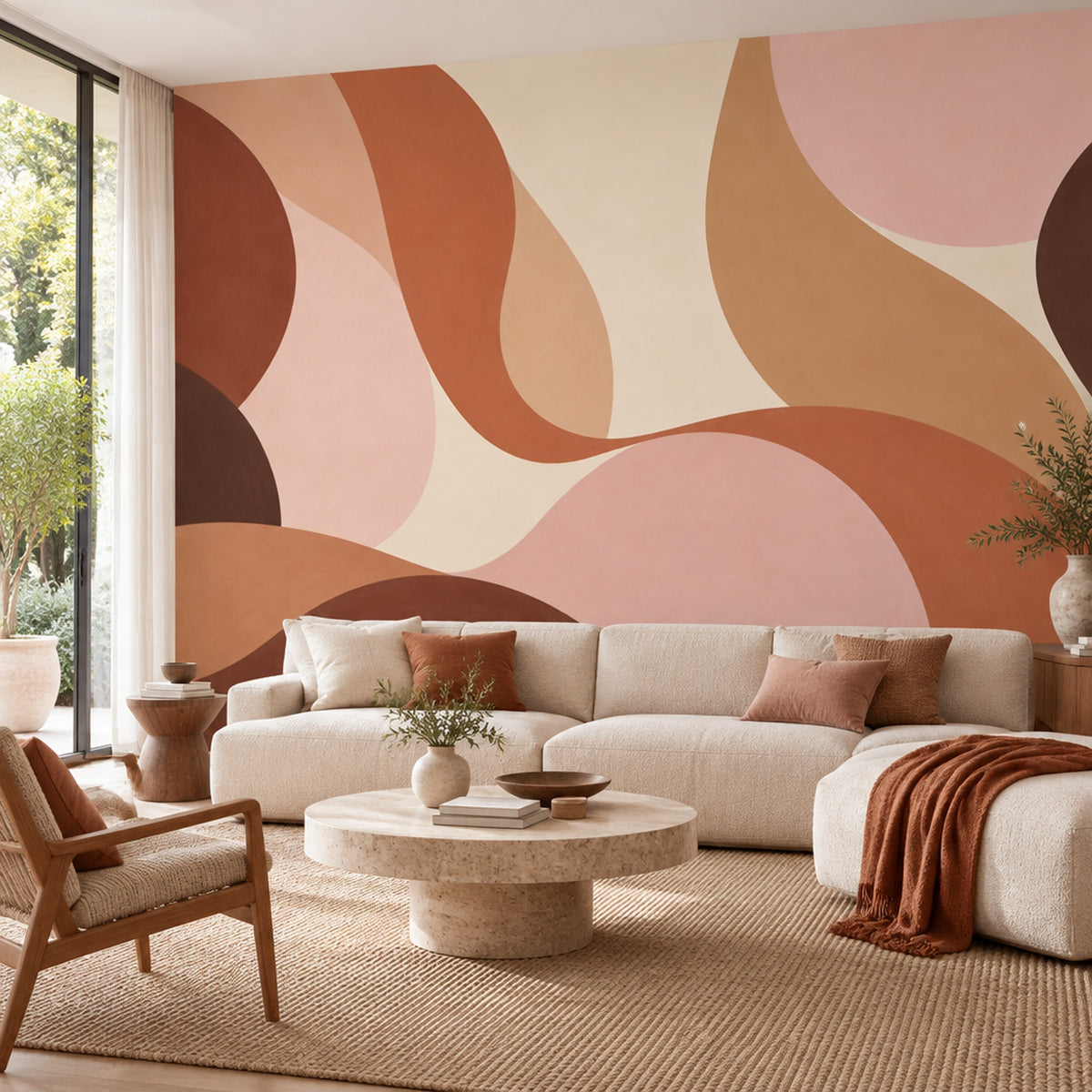 Organic Shapes Wallpaper Terracotta Earth Tones Wall Mural