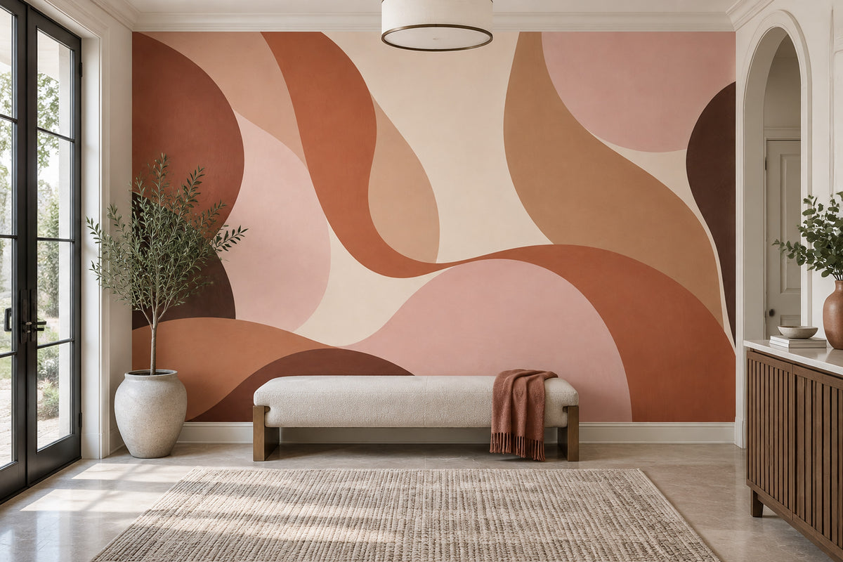 Organic Shapes Wallpaper Terracotta Earth Tones Wall Mural