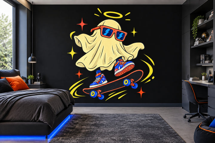 Skateboarding Cartoon Ghost Wallpaper Street Art Wall Mural