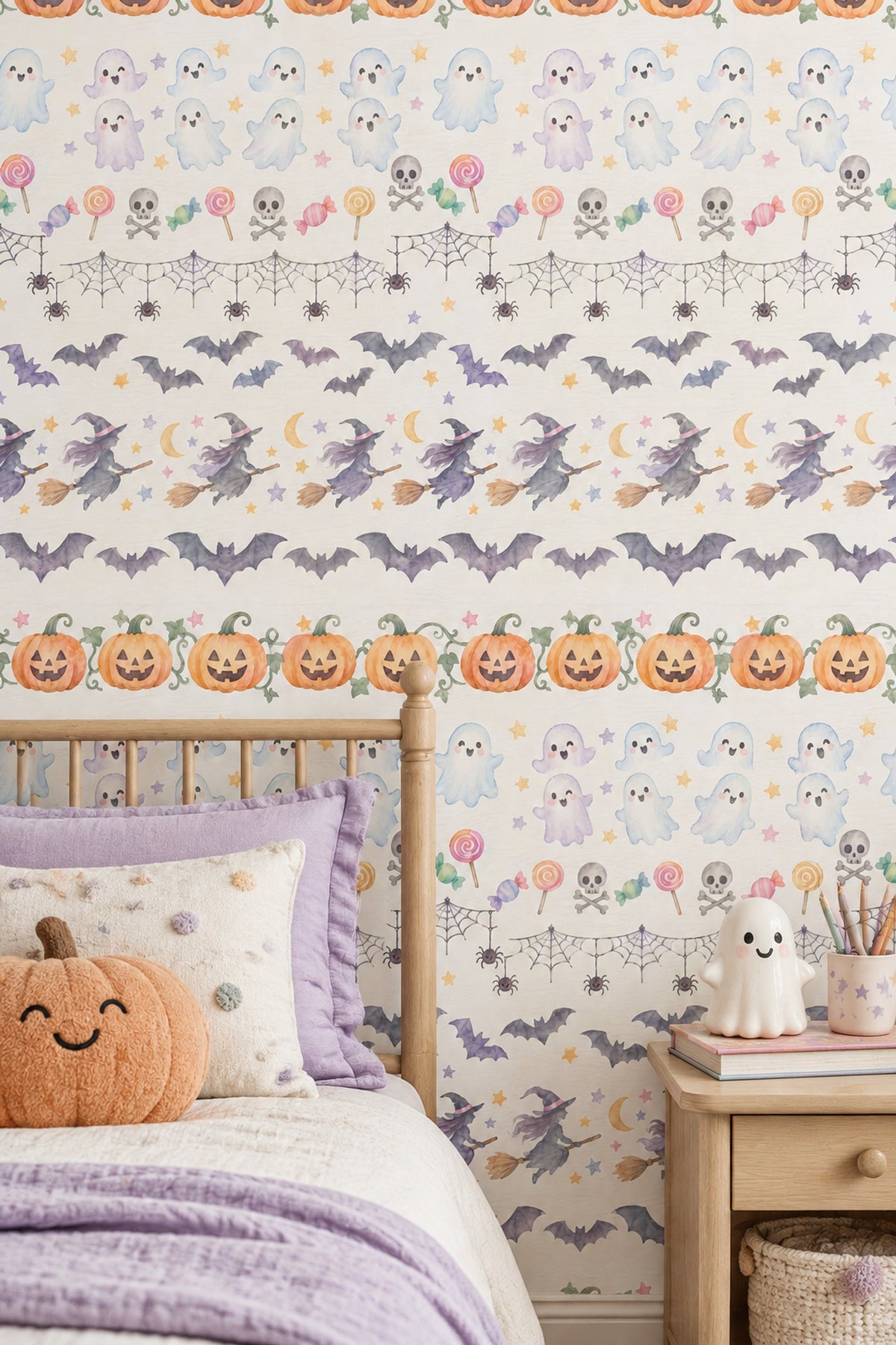 Cute Halloween Icons Wallpaper Pastel Watercolor Pattern