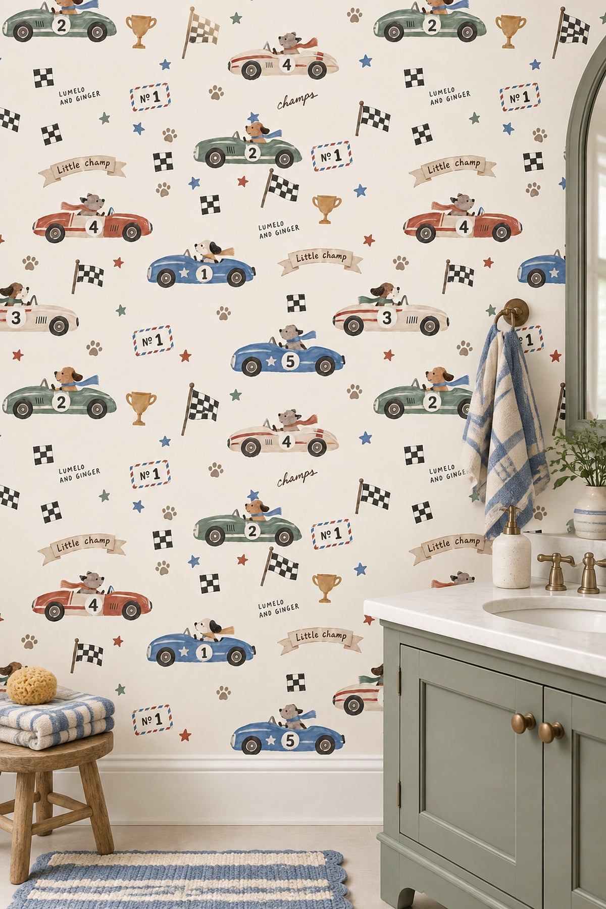 Race Cars And Dogs Wallpaper Watercolor Checkered Flag Pattern