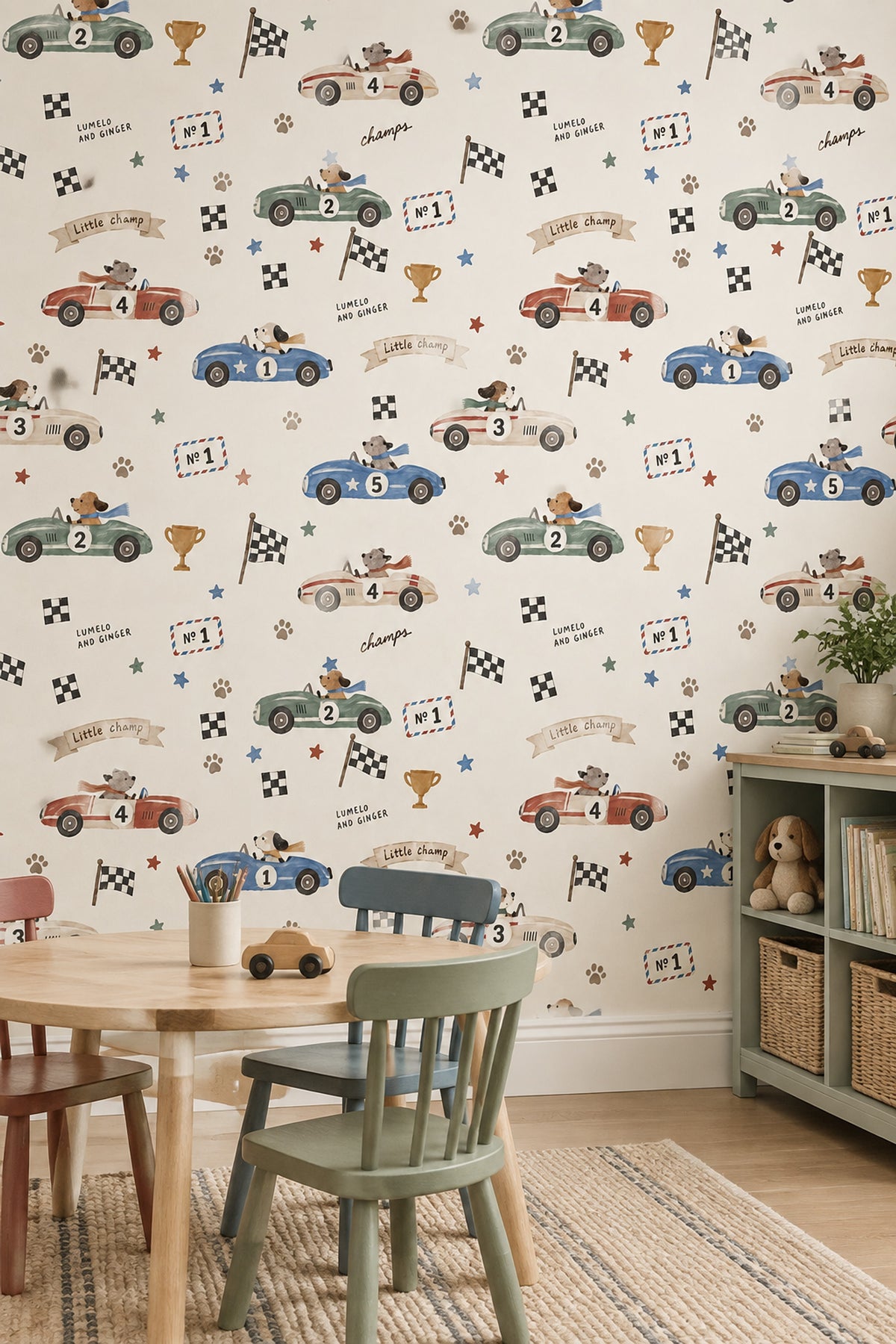 Race Cars And Dogs Wallpaper Watercolor Checkered Flag Pattern