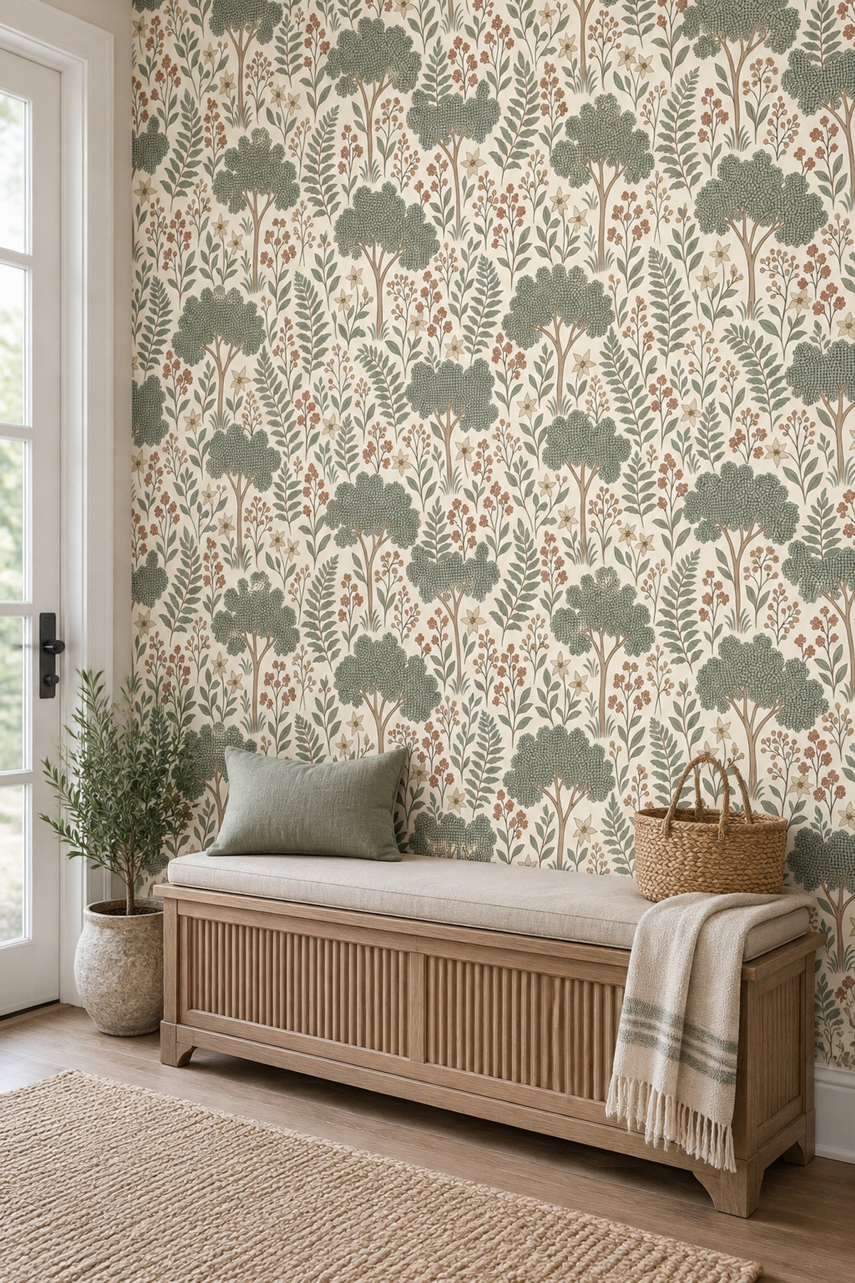 Botanical Trees Wallpaper Sage Green Pattern