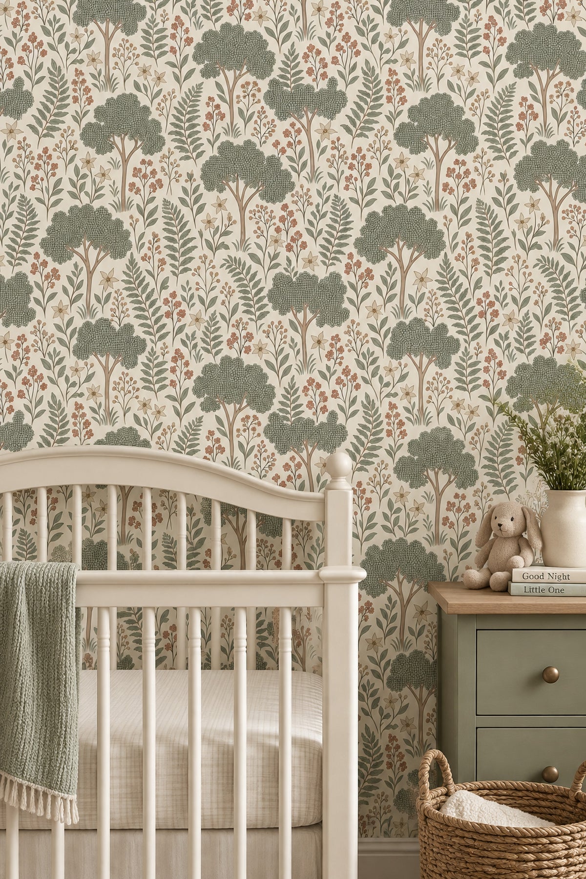 Botanical Trees Wallpaper Sage Green Pattern