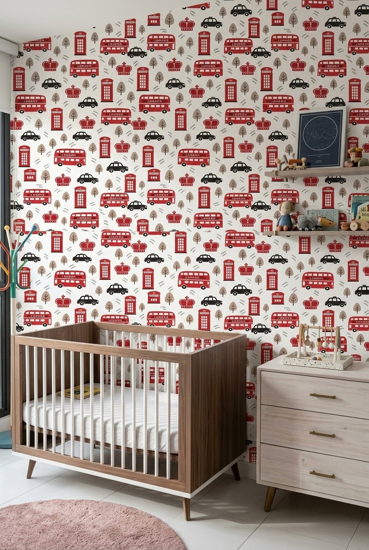 London Icons Wallpaper Red Buses And Phone Booth Pattern