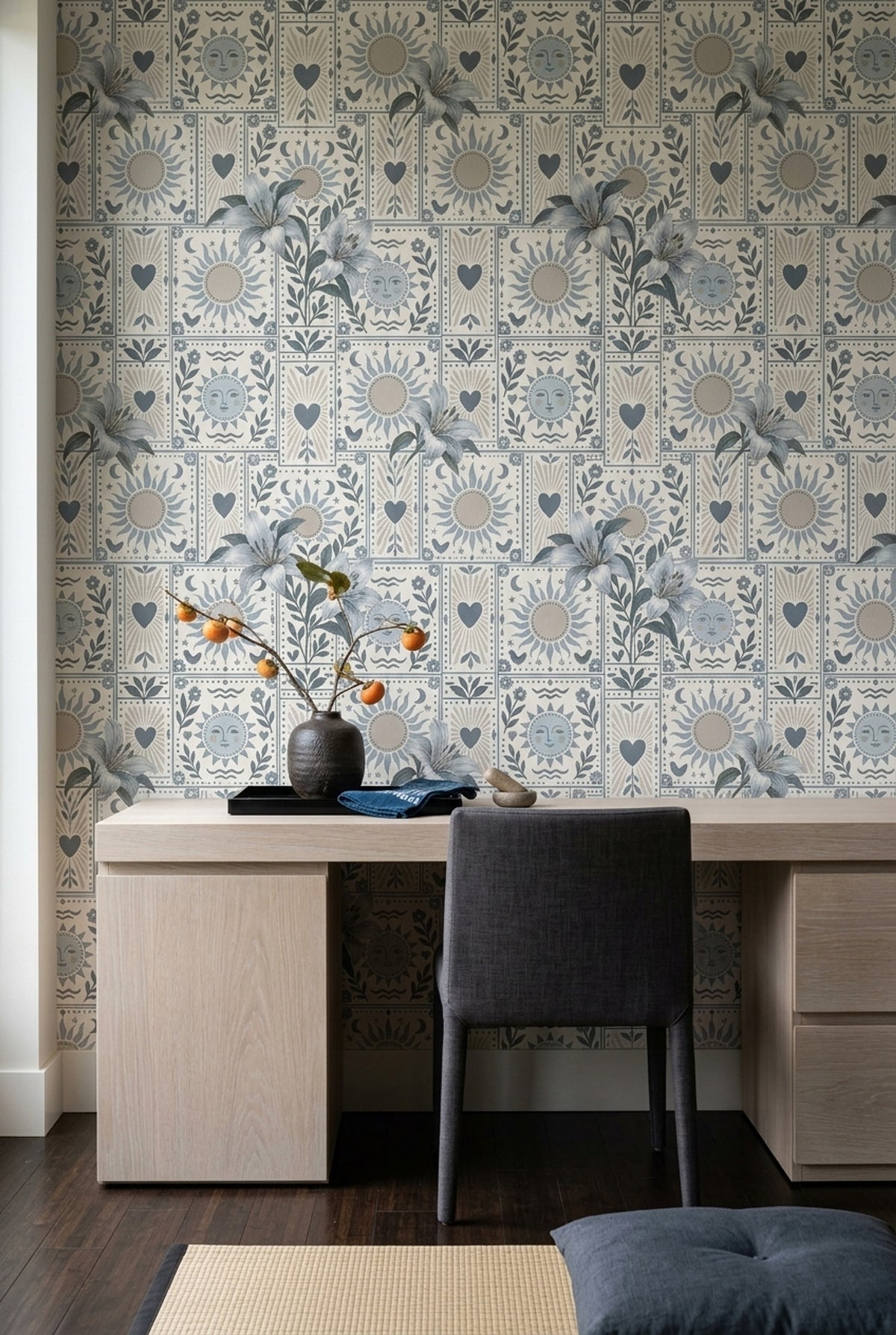 Lily Sun And Moon Wallpaper Folk Art Tile Pattern