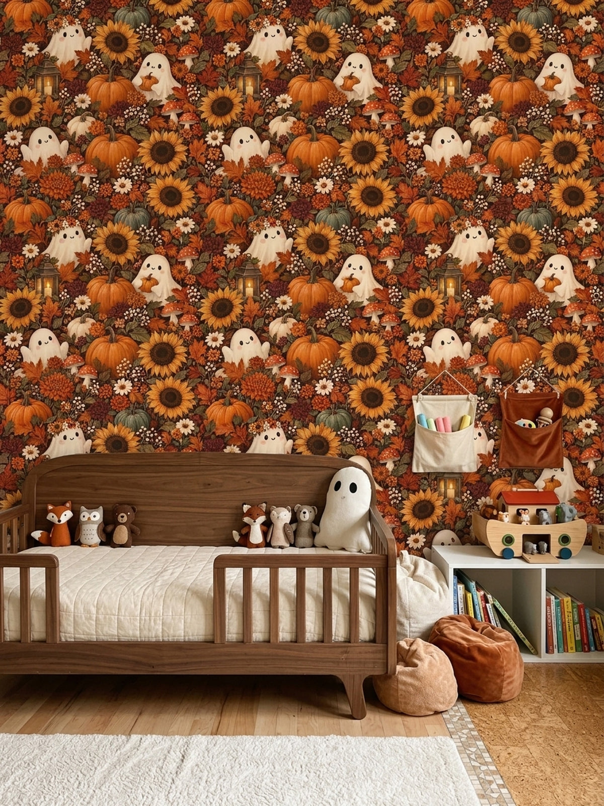 Halloween Ghosts Wallpaper Vintage Harvest Floral