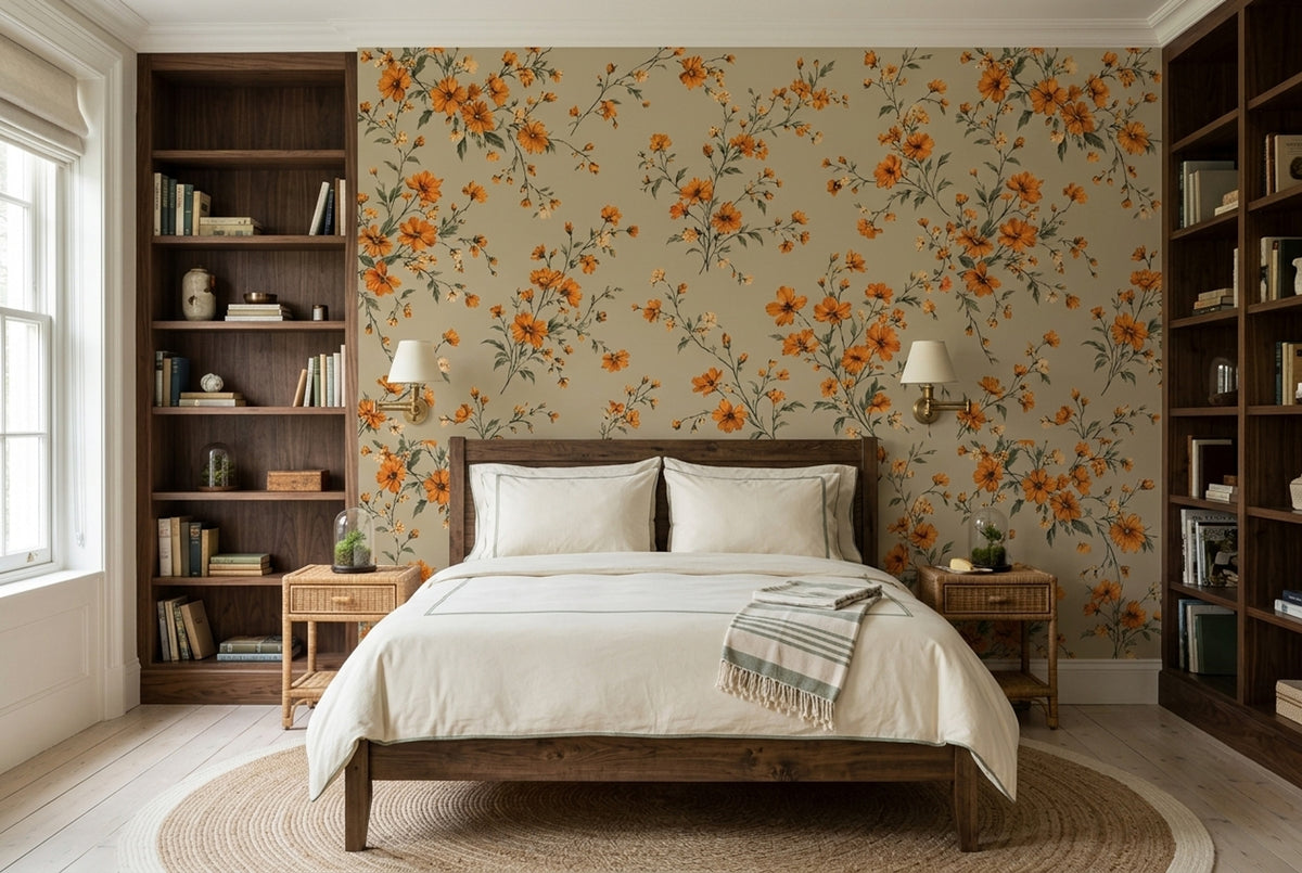Vintage Wildflower Bouquet Wallpaper Beige Botanical Wall Mural