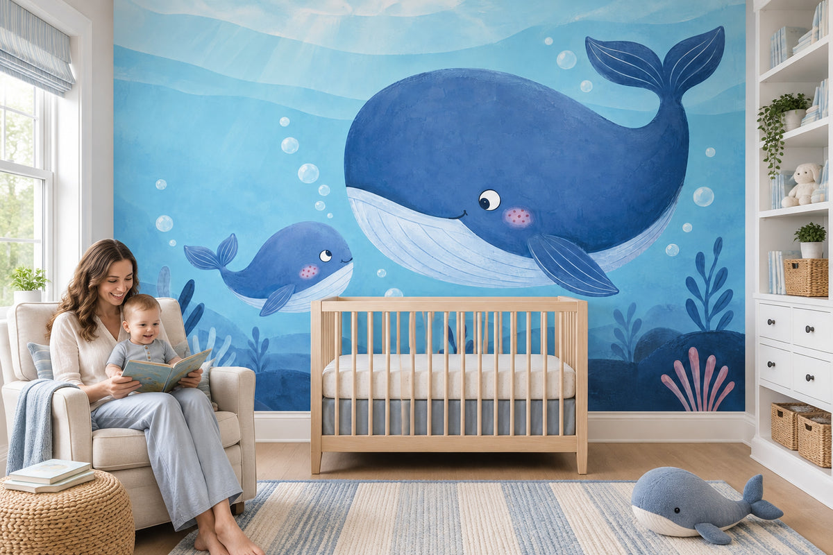 Watercolor Whale Wallpaper Underwater Nursery Wall Mural