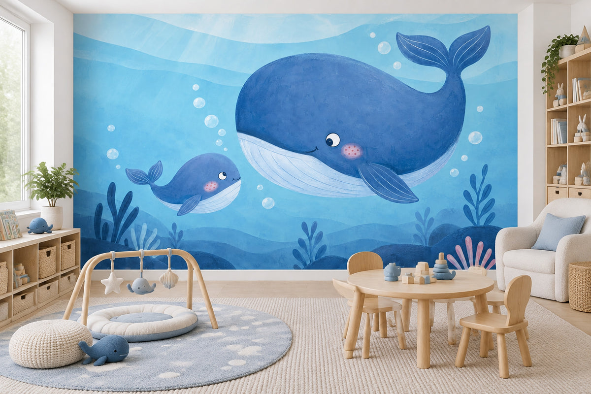 Watercolor Whale Wallpaper Underwater Nursery Wall Mural