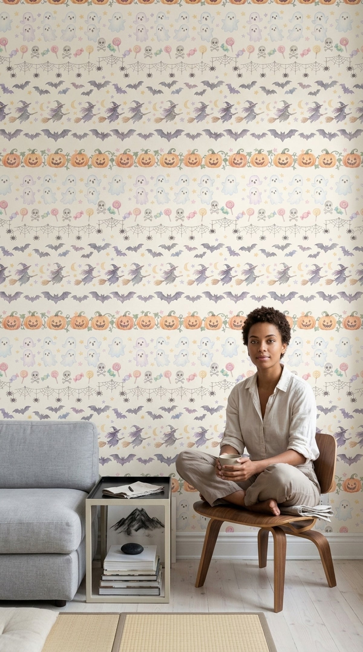 Cute Halloween Icons Wallpaper Pastel Watercolor Pattern