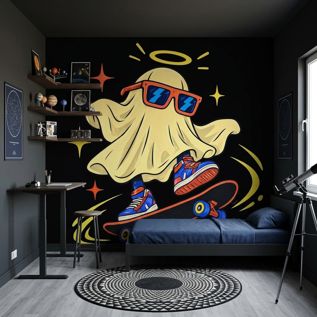 Skateboarding Cartoon Ghost Wallpaper Street Art Wall Mural