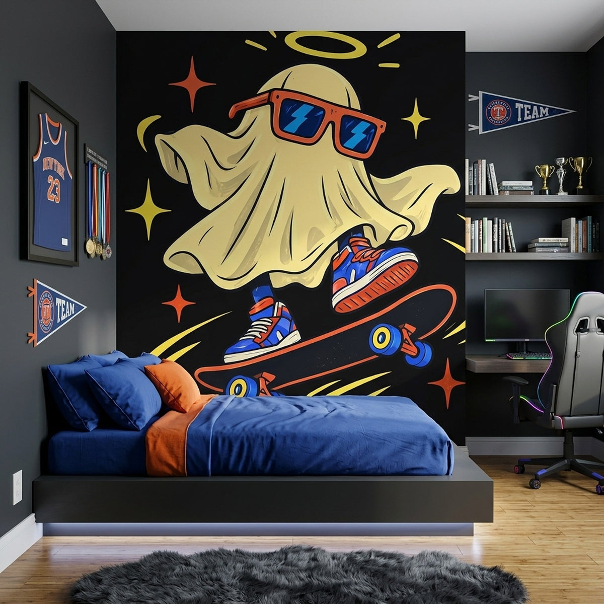 Skateboarding Cartoon Ghost Wallpaper Street Art Wall Mural