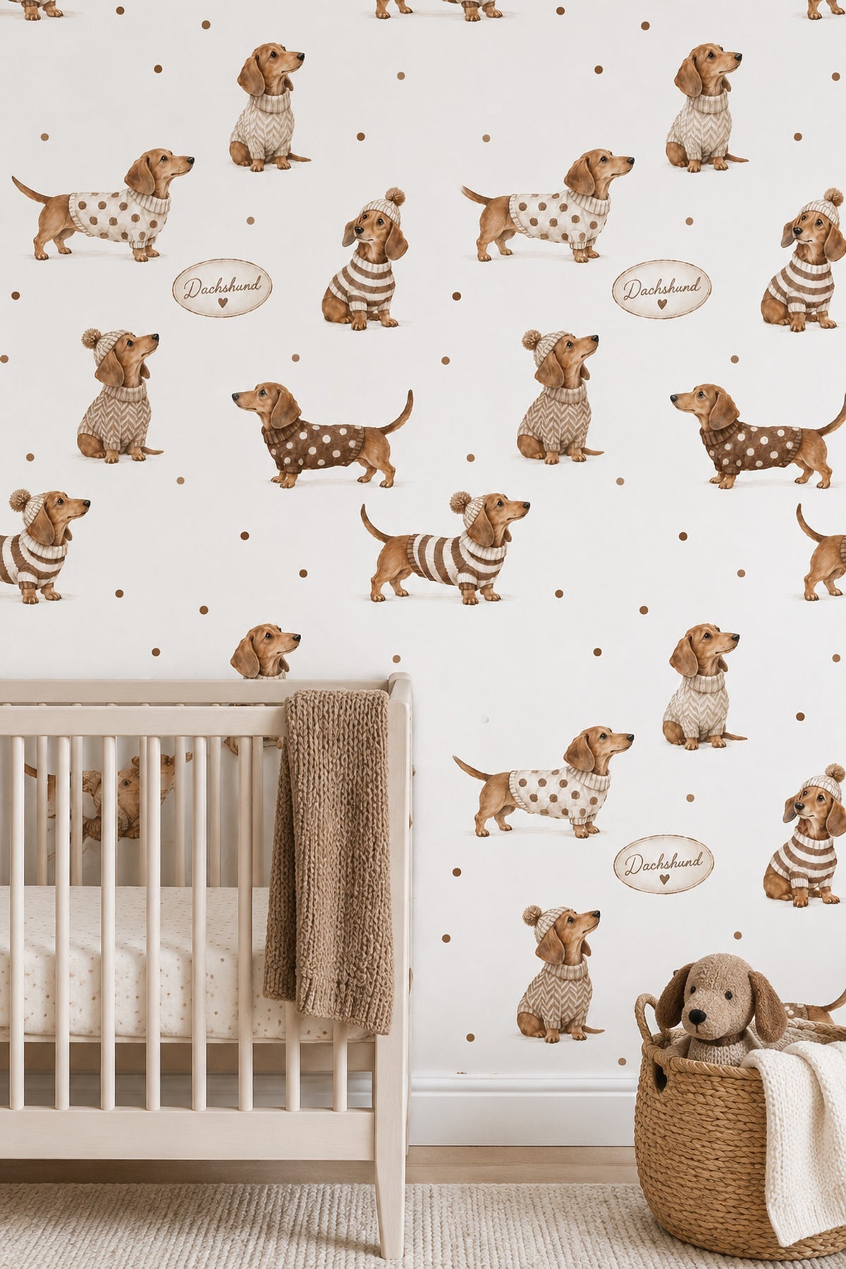 Dachshund Dogs In Knit Sweaters Wallpaper White Background