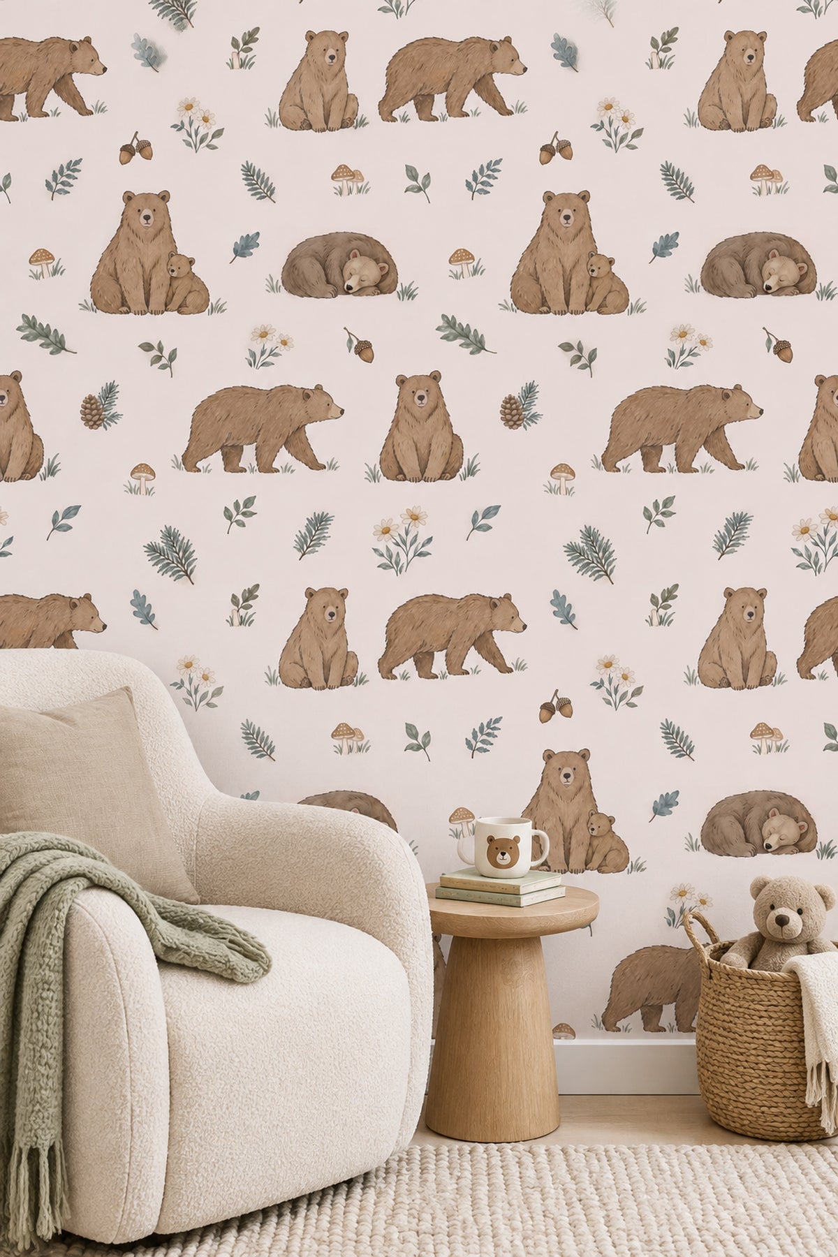 Watercolor Bears Wallpaper Woodland Nursery Pattern