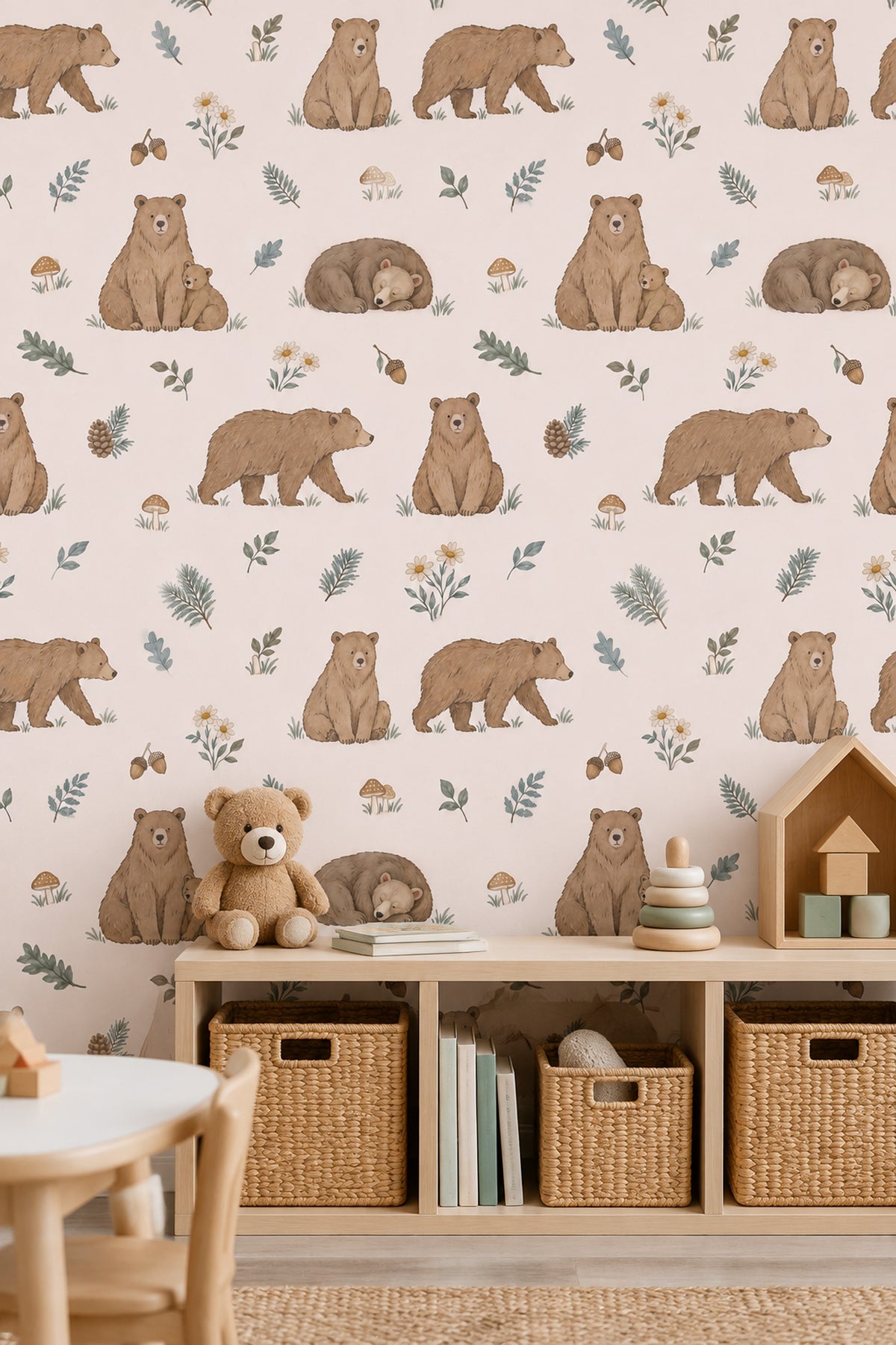 Watercolor Bears Wallpaper Woodland Nursery Pattern