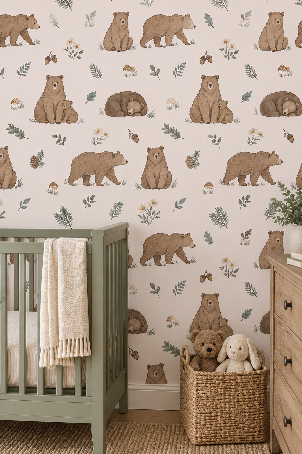 Watercolor Bears Wallpaper Woodland Nursery Pattern