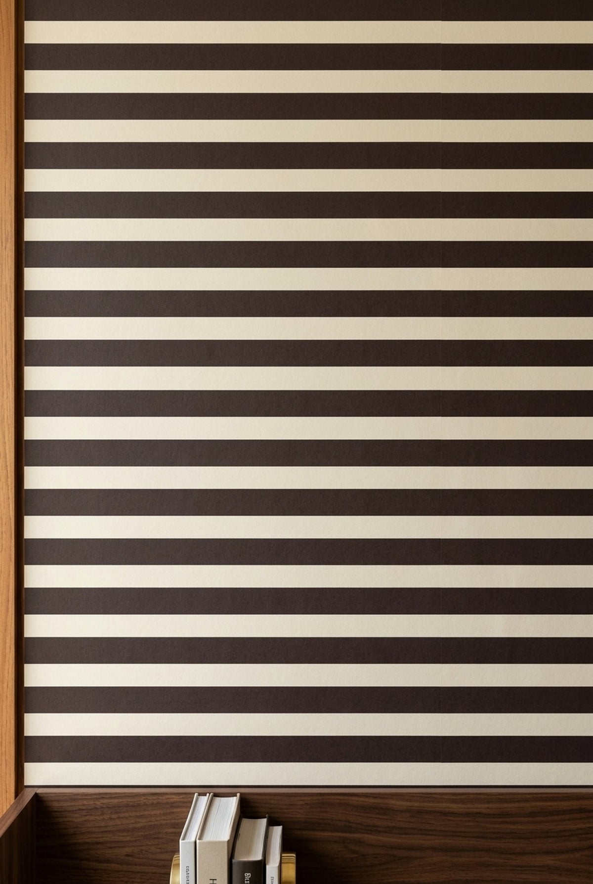 Horizontal Stripes Wallpaper Dark Brown Beige Cream Bands