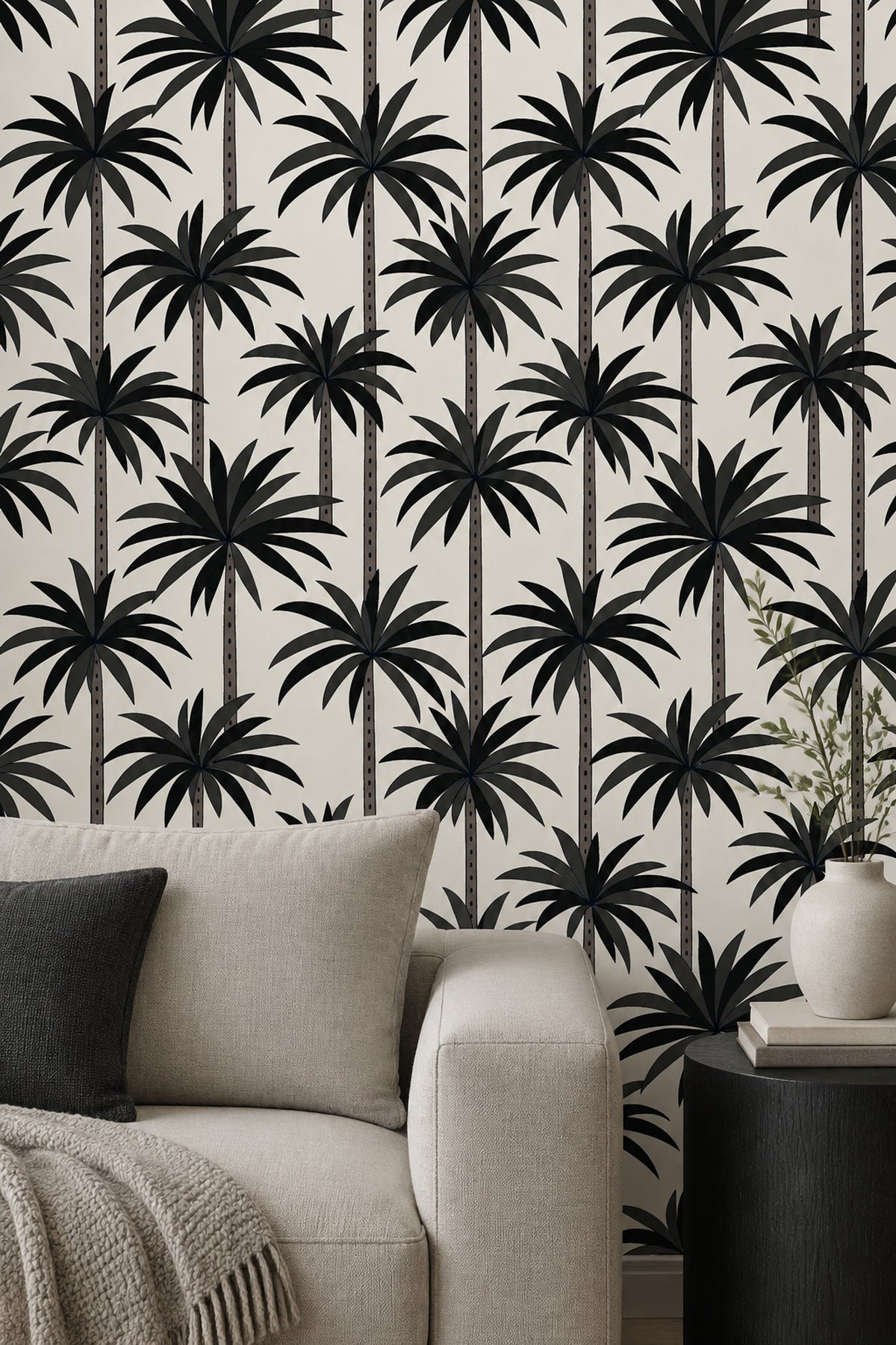 Black Palm Trees Wallpaper Cream Background