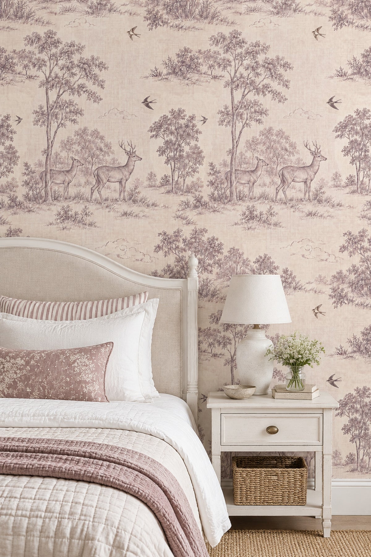 Deer And Birds Wallpaper Vintage Toile Cream Beige