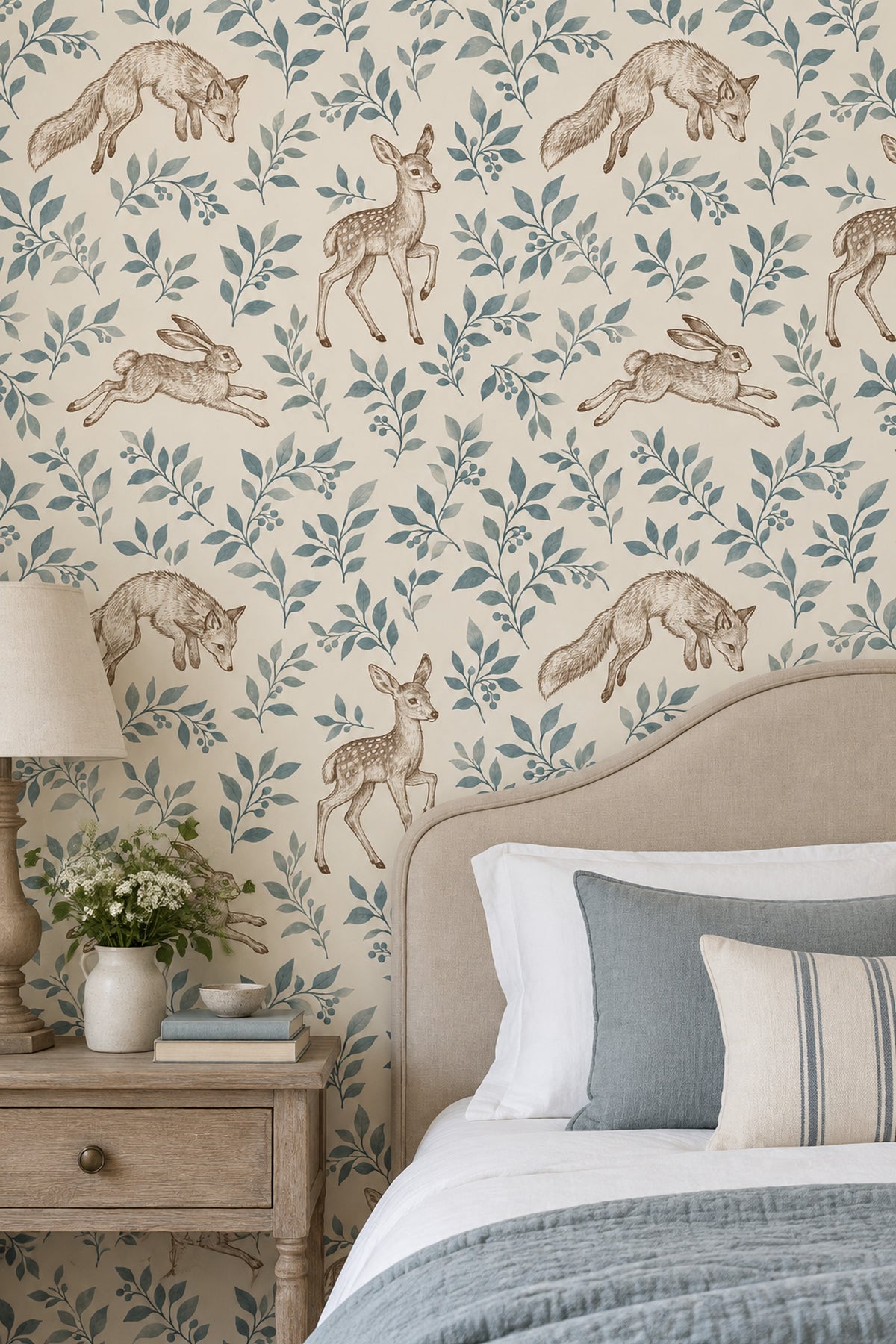 Fox Deer And Rabbit Wallpaper Vintage Woodland Toile Cream