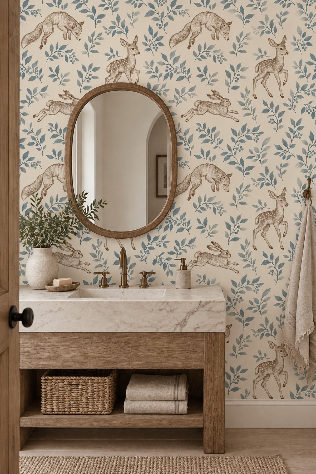Fox Deer And Rabbit Wallpaper Vintage Woodland Toile Cream