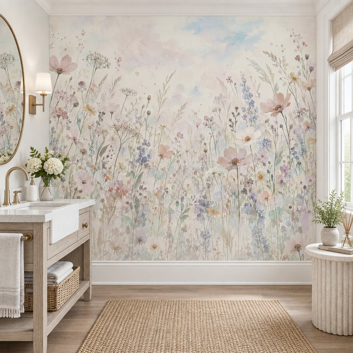 Pastel Wildflowers Wallpaper Watercolor Floral Wall Mural