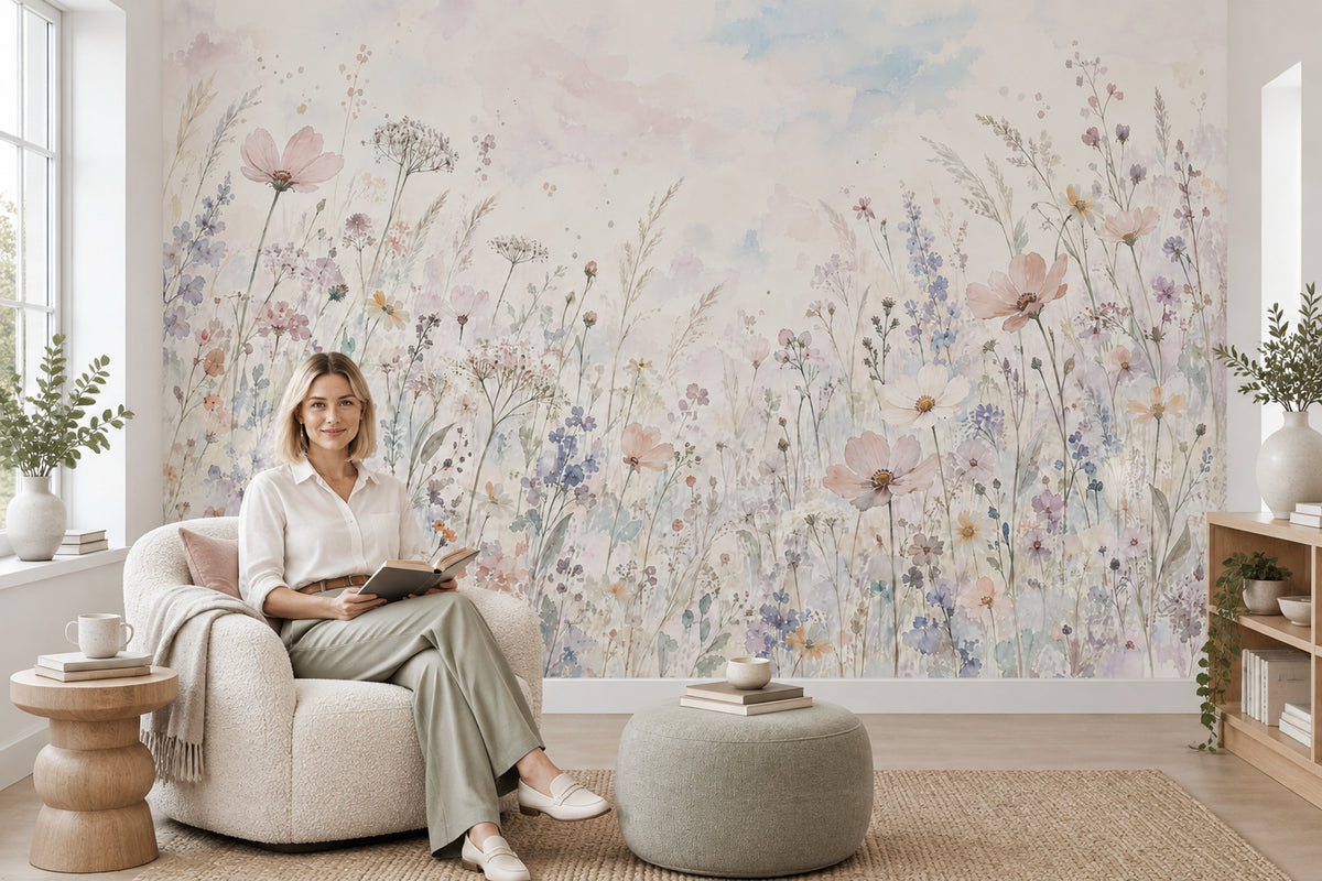 Pastel Wildflowers Wallpaper Watercolor Floral Wall Mural