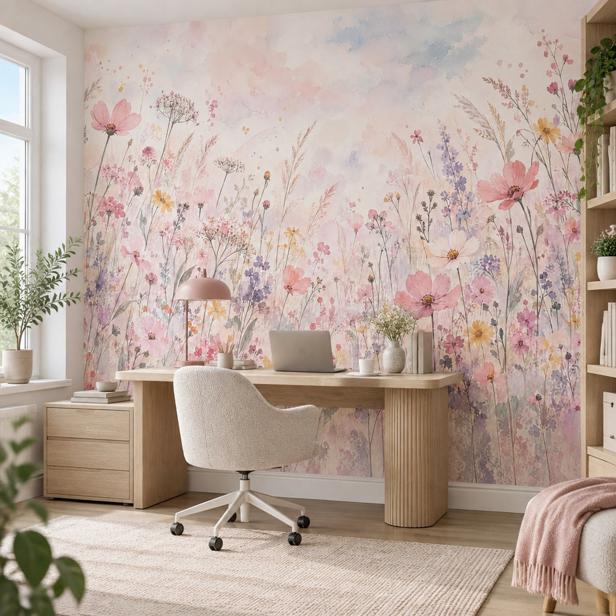 Watercolor Wildflowers Wallpaper Pastel Botanical Wall Mural