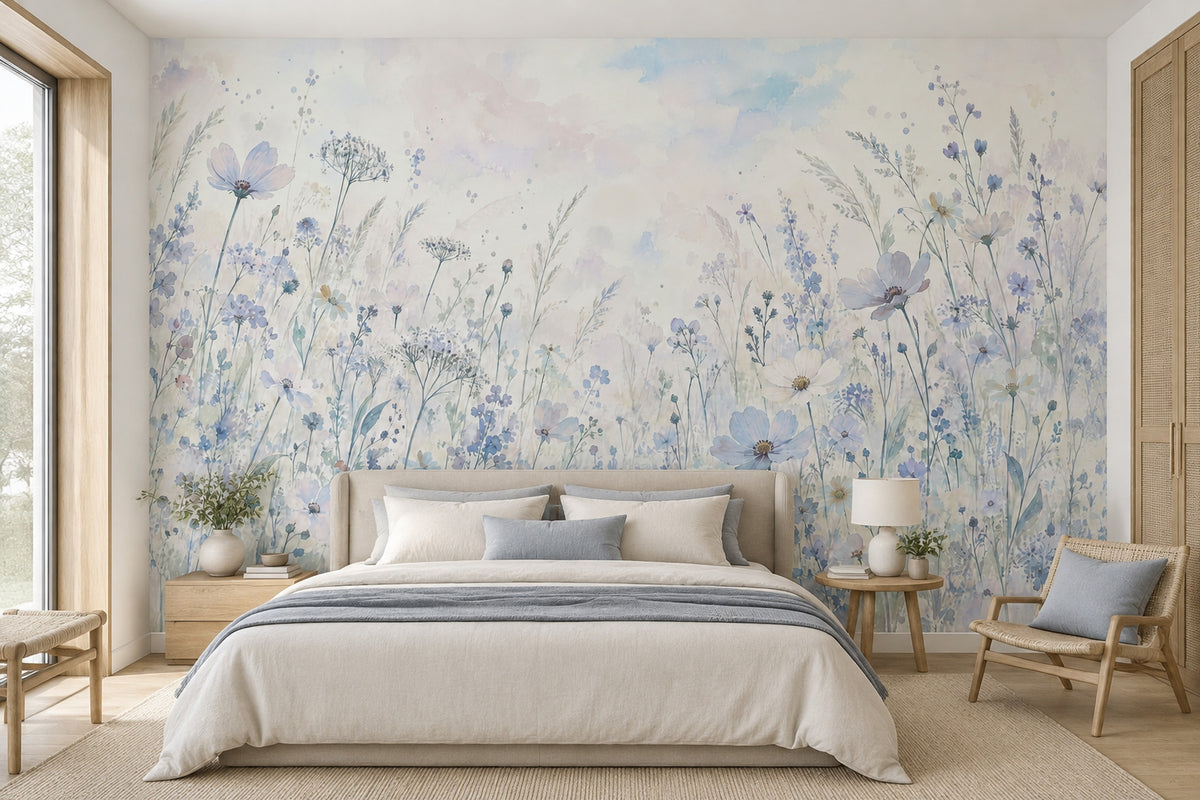 Pastel Wildflower Meadow Wallpaper Watercolor Botanical Wall Mural