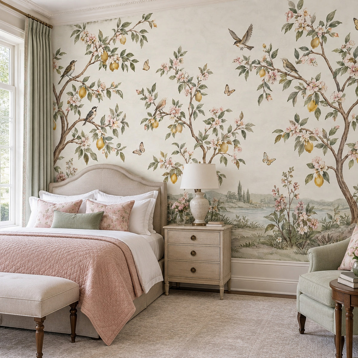 Lemon Trees Wallpaper Vintage Chinoiserie Wall Mural