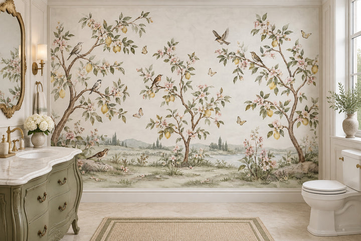 Lemon Trees Wallpaper Vintage Chinoiserie Wall Mural