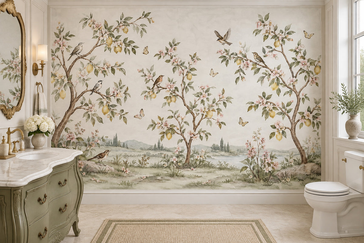 Lemon Trees Wallpaper Vintage Chinoiserie Wall Mural