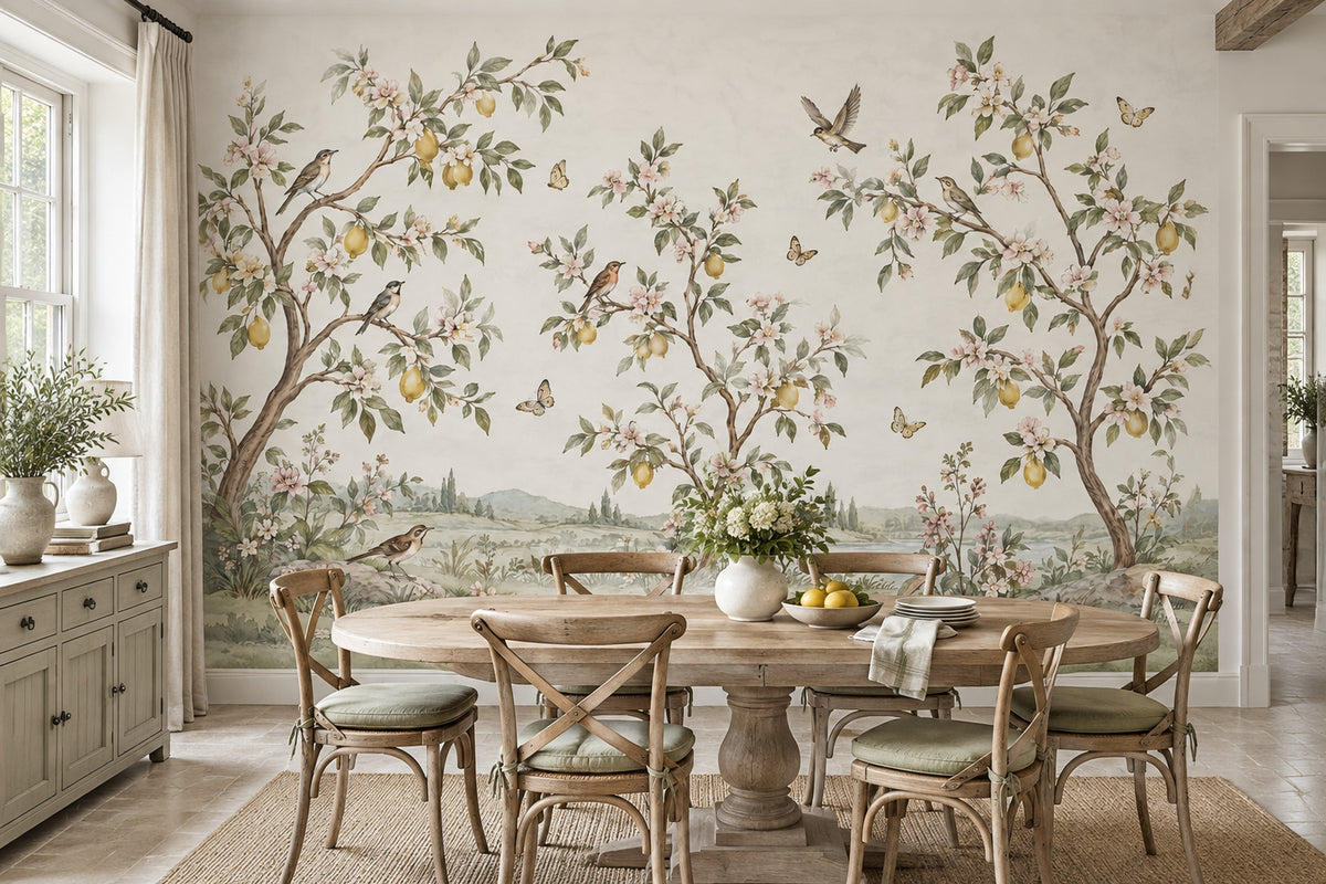 Lemon Trees Wallpaper Vintage Chinoiserie Wall Mural