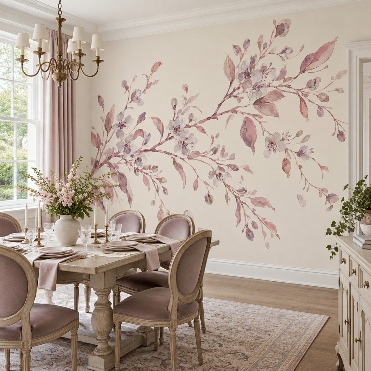 Blossoming Branch Wallpaper Watercolor Botanical Wall Mural