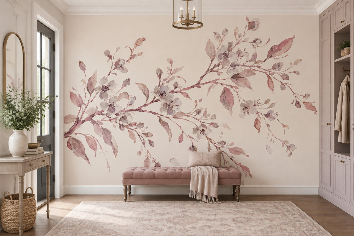 Blossoming Branch Wallpaper Watercolor Botanical Wall Mural