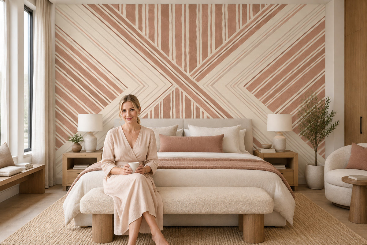 Intersecting Terracotta Stripes Wallpaper Modern Geometric Wall Mural