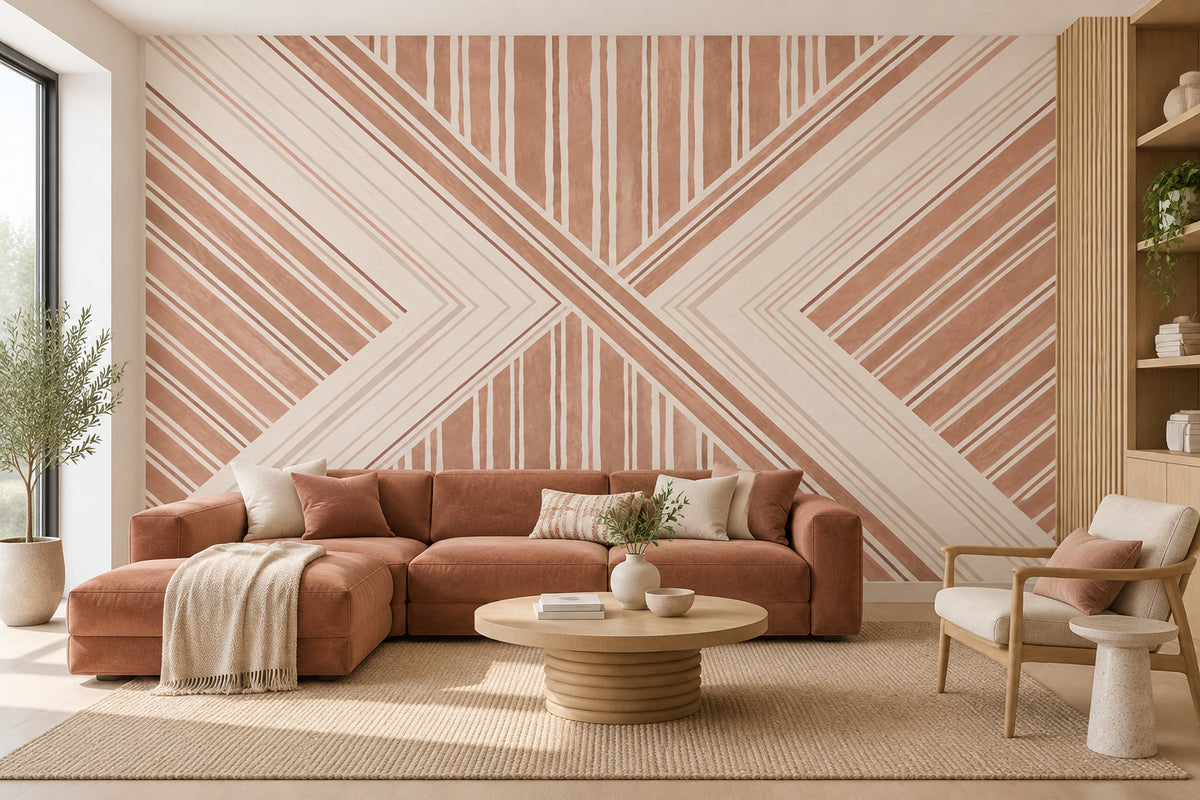 Intersecting Terracotta Stripes Wallpaper Modern Geometric Wall Mural