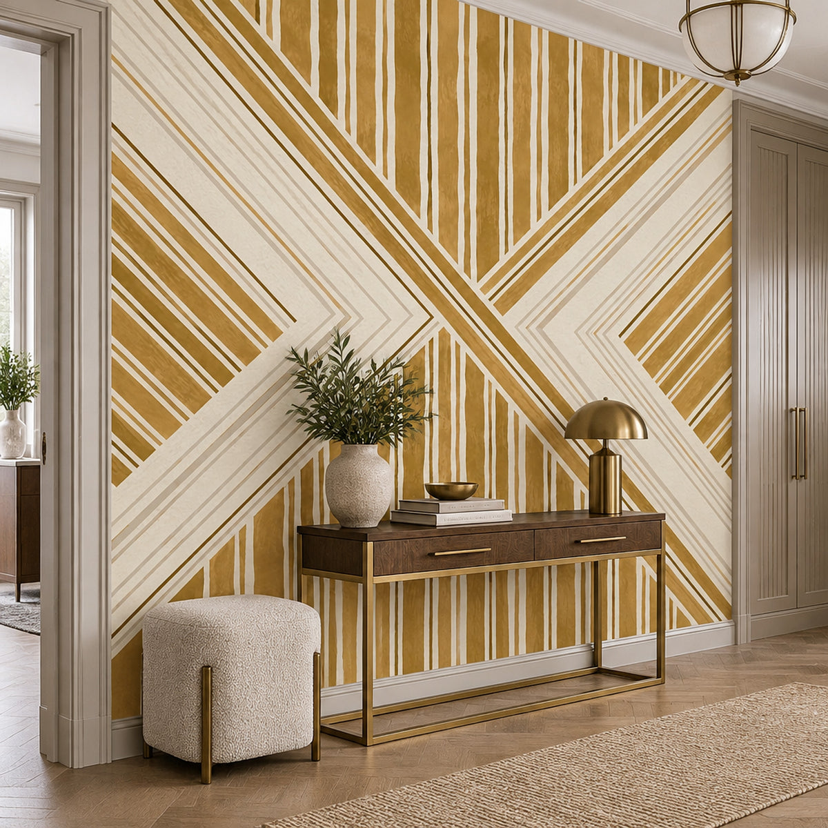 Gold Chevron Stripes Wallpaper Art Deco Accent Wall Mural