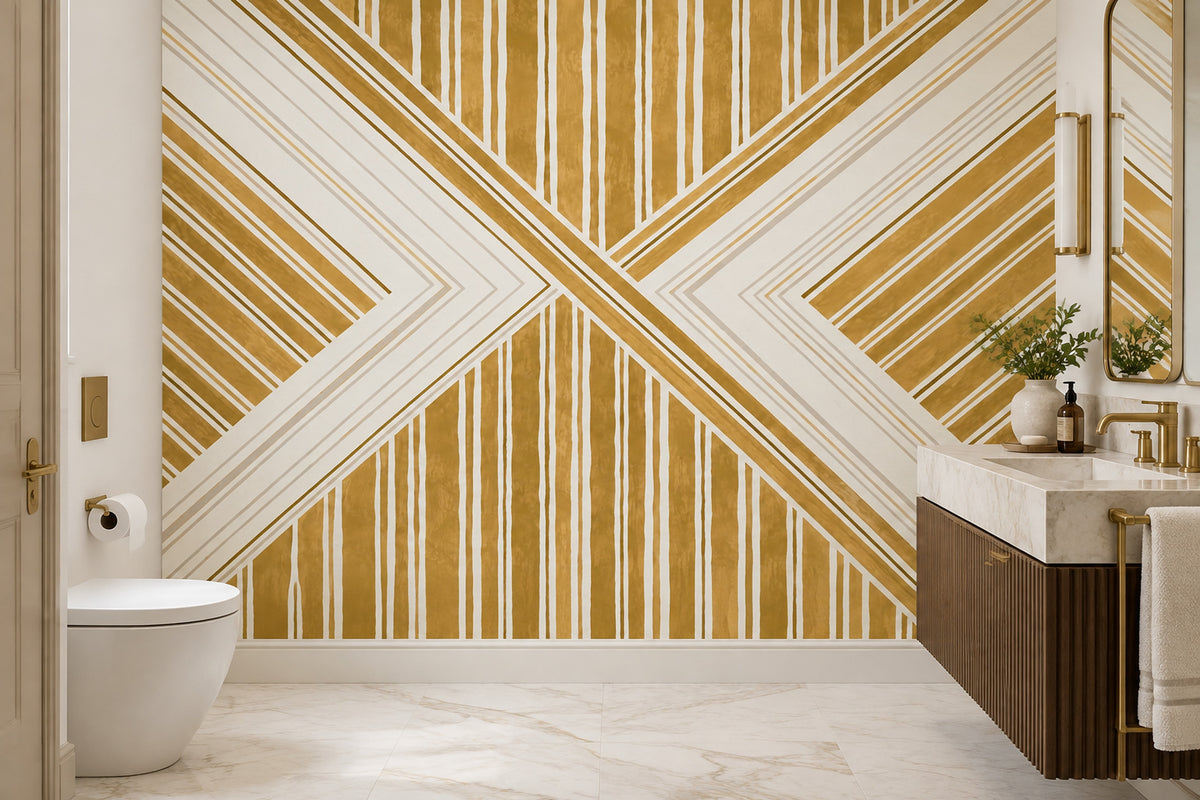 Gold Chevron Stripes Wallpaper Art Deco Accent Wall Mural