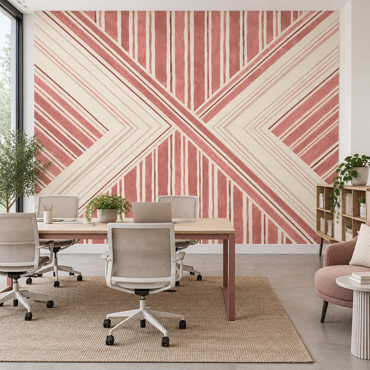 Intersecting Blush Stripes Wallpaper Modern Geometric Wall Mural