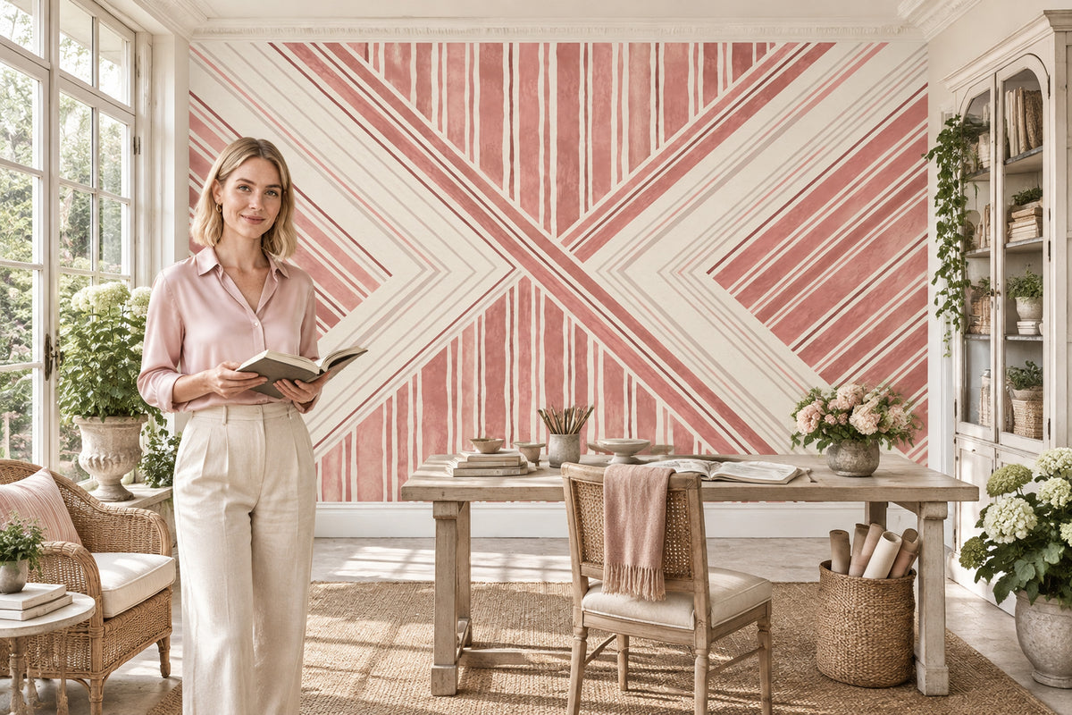 Intersecting Blush Stripes Wallpaper Modern Geometric Wall Mural