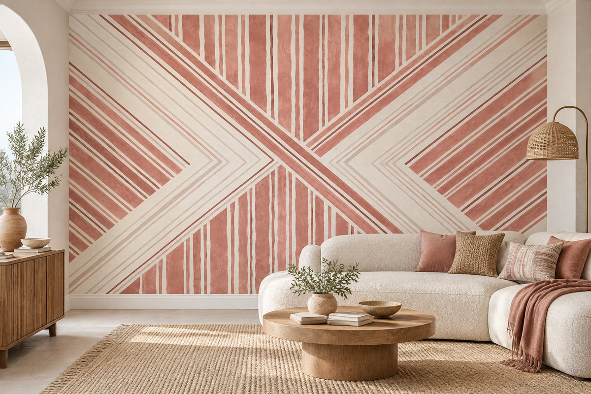 Intersecting Blush Stripes Wallpaper Modern Geometric Wall Mural