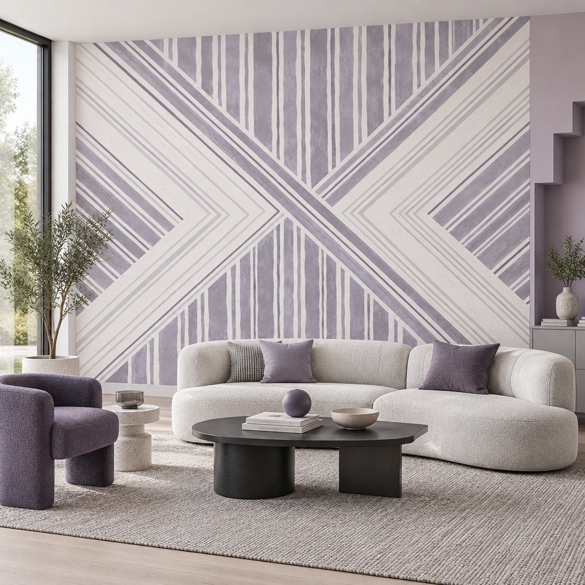 Lavender Chevron Stripes Wallpaper Modern Linear Wall Mural