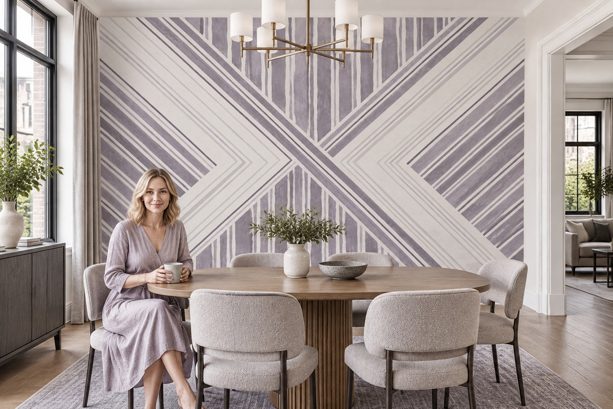 Lavender Chevron Stripes Wallpaper Modern Linear Wall Mural