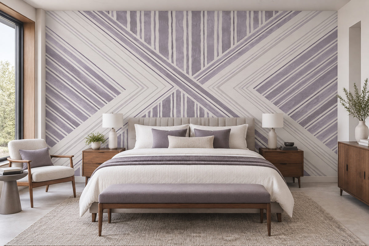 Lavender Chevron Stripes Wallpaper Modern Linear Wall Mural