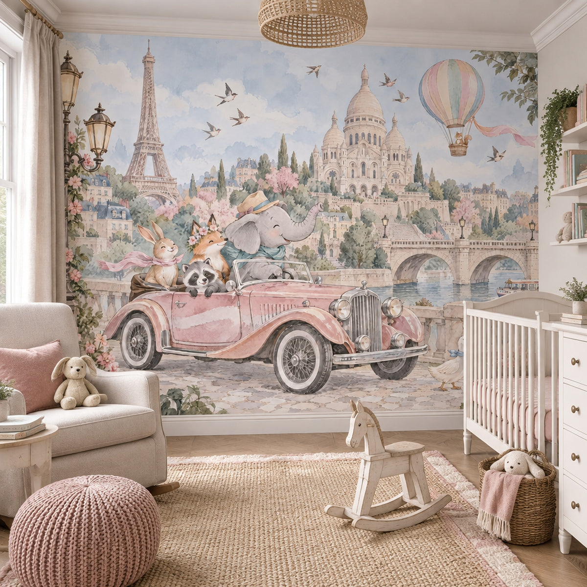 Paris Cityscape Wallpaper Watercolor Animals Wall Mural