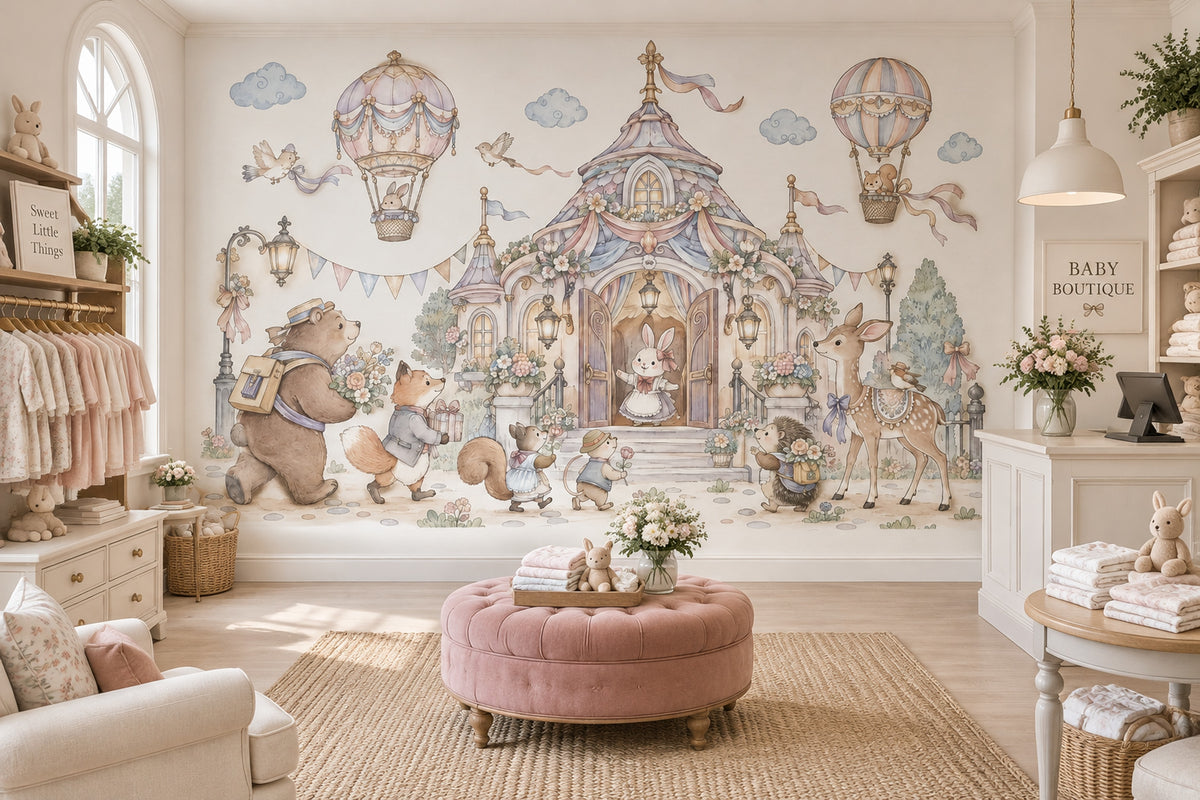 Fairy Tale Castle Animals Wallpaper Watercolor Kids Wall Mural